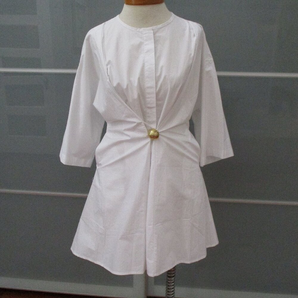 Loewe Gathered Button-embellished Cotton-poplin Mini Shirt Dress